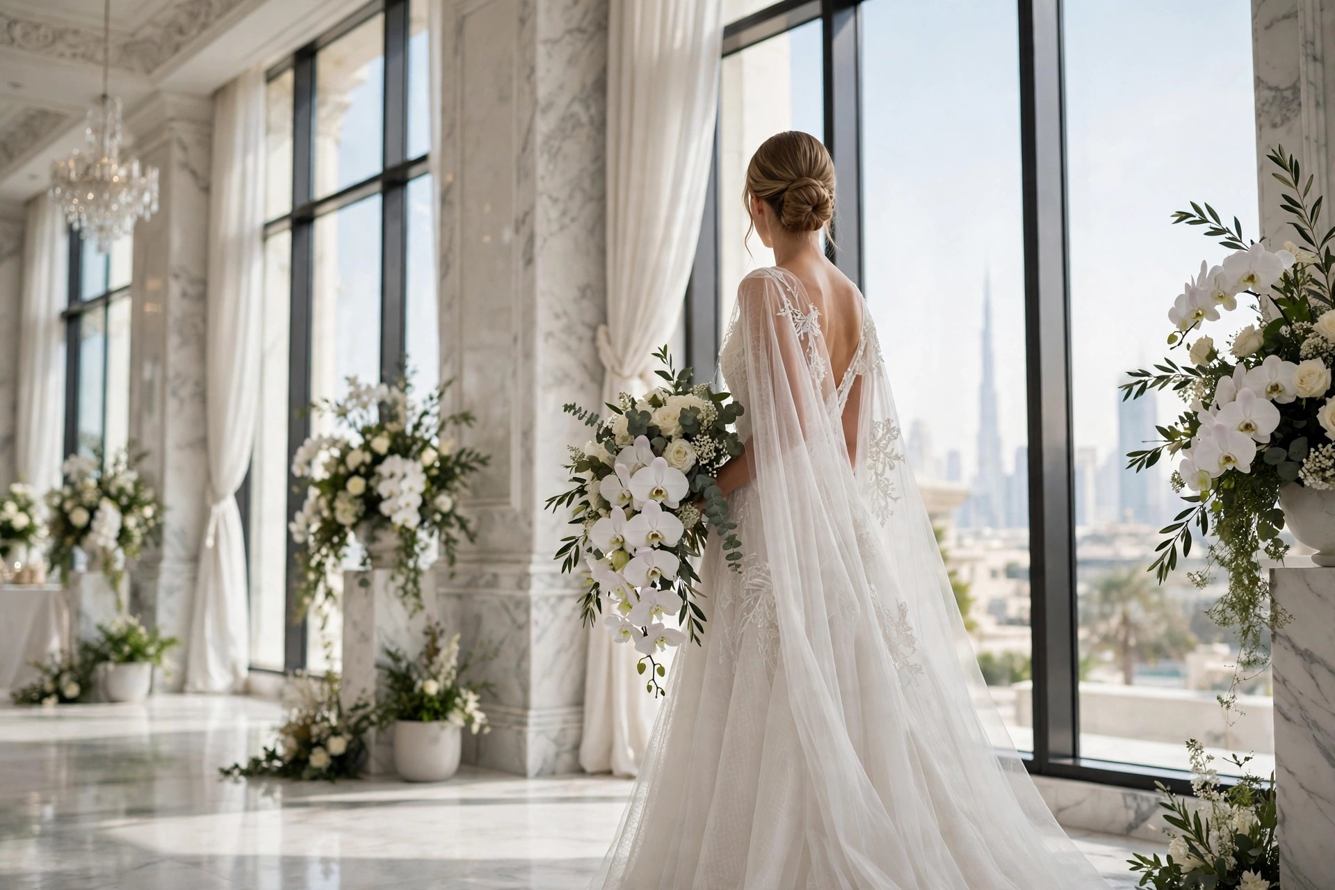 Garden-style hand-tied bridal bouquet on a table