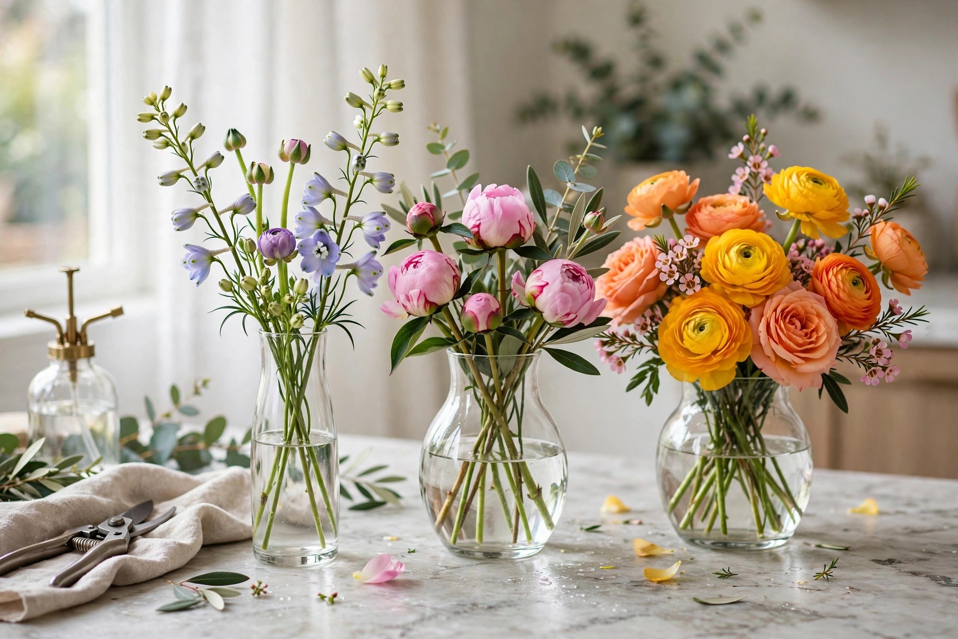 Fresh bouquet in a vase away from sunlight