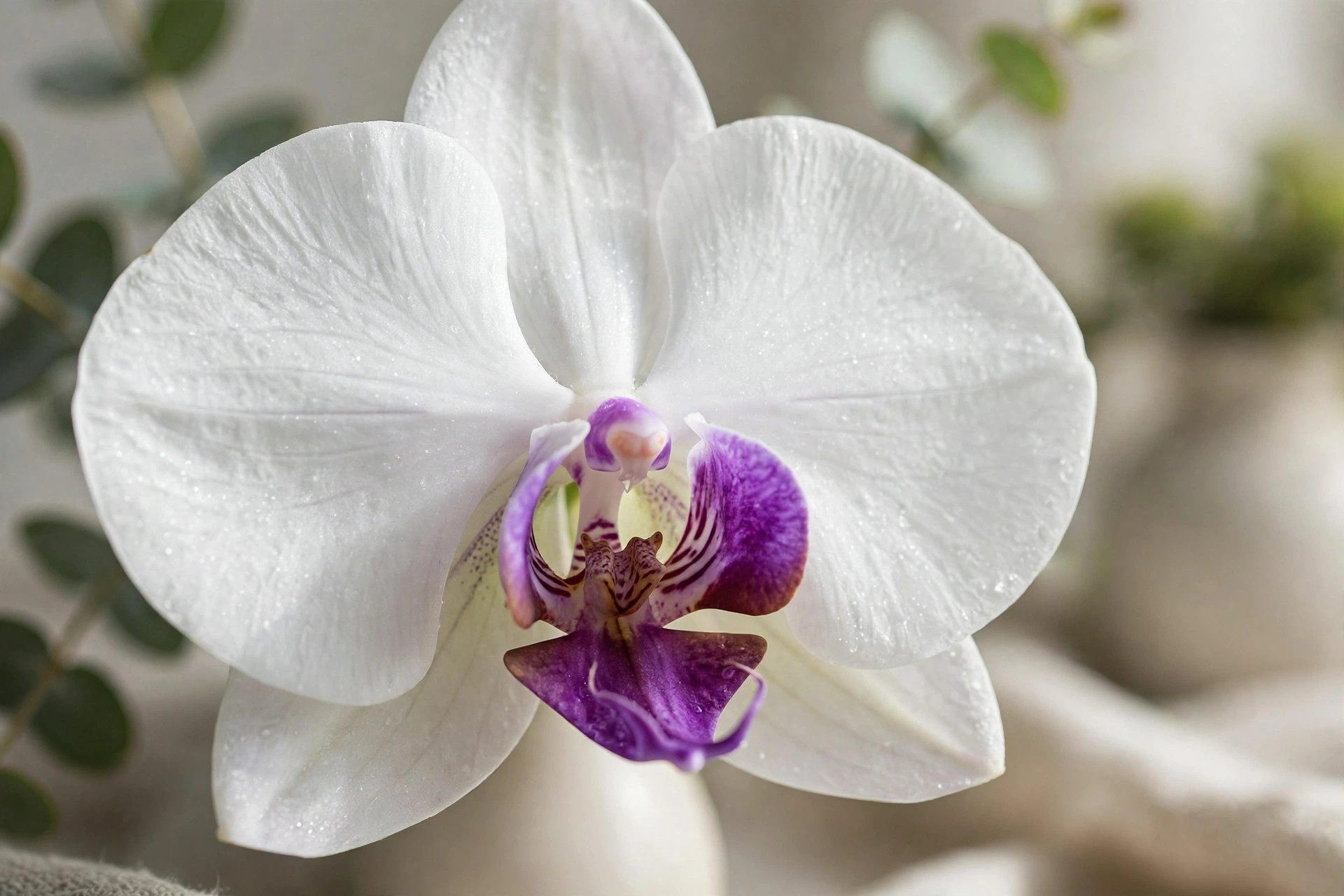 White phalaenopsis orchid stems in a florist studio