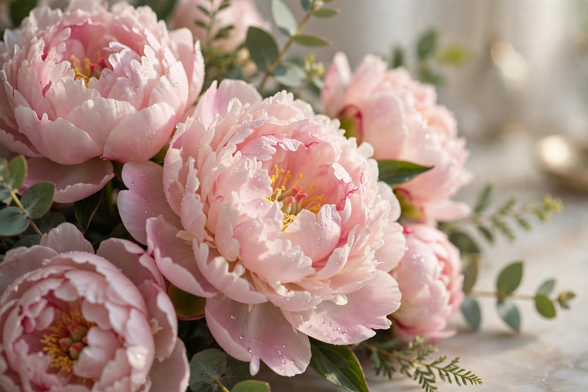 Blush pink peonies in full bloom