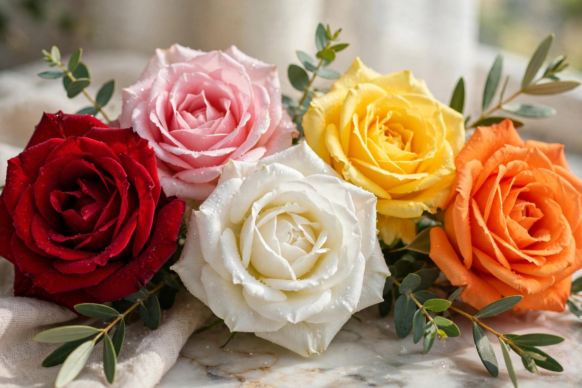 Roses in red pink white and yellow